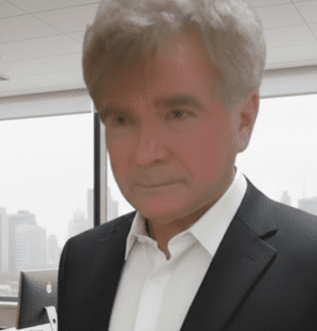 Man in suit standing by office window